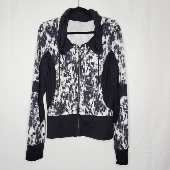 XCVI Movement Zip Front Jacket Size XL Marble Print Stretch High Neck Active - Picture 1 of 13